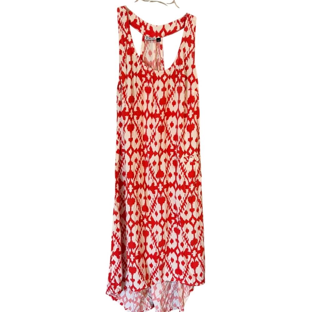 KAVU Womens Size Medium Firewater Red & White Jocelyn Racerback High Low Dress